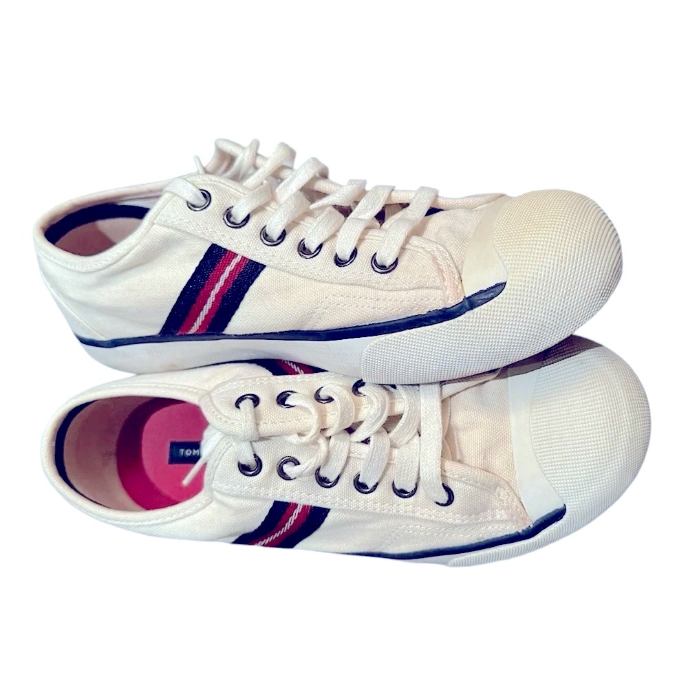 Vintage Tommy Hilfiger Big Flag Logo White Women's Sneakers Shoes Sz 6M Hip Hop
